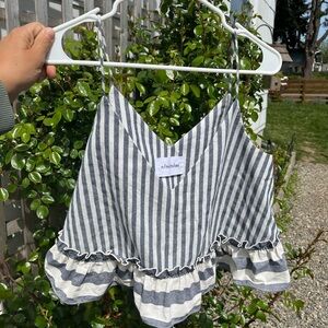 NICHOLAS Striped Ruffle Hem Tank Top